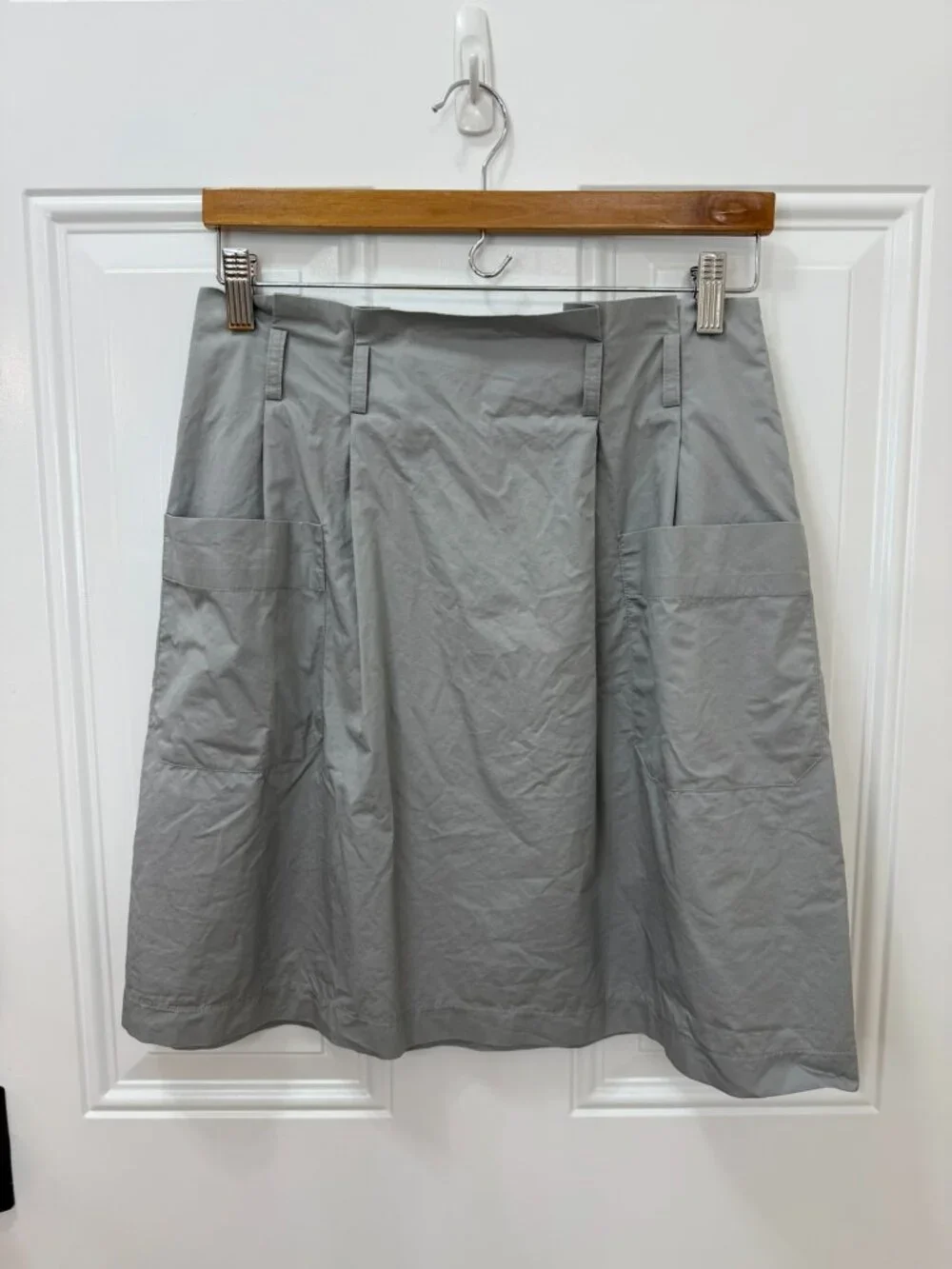 Theory Gray 100% Cotton Utility A-Line Skirt Pockets Size 2
